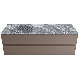 Mondiaz vica-dlux 150 cm badmeubel onderkast smoke 2 lades. Inbouw wastafel cloud links zonder kraangat, kleur lava.