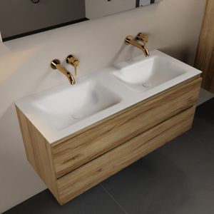 MONDIAZ AIVY 120cm badmeubel Chai, wastafel Talc solid surface dubbel zonder kraangat met spiegel (AI-351651TALC-NO - AI-M120CHDU - AI-S120X73)