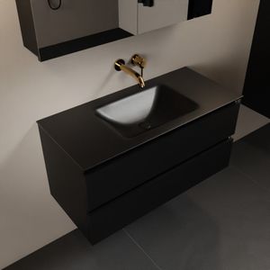 Mondiaz Aivy badmeubelset - 100x45x50cm - 0 kraangaten - 1 wasbak urban Solid surface - Midden - 2 lades - Met spiegelkast - MDF Urban AIVY80402