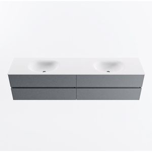 Mondiaz vica 200 cm badmeubel onderkast plata 4 lades. Wastafel moon dubbel 2 kraangaten, kleur talc.