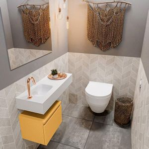 MONDIAZ ANDOR Toiletmeubel - 80x30x30cm - 1 kraangat - 1 lades - ocher mat - wasbak links - Solid surface - Wit FK75343857