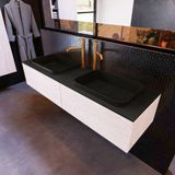Badkamermeubelset Mondiaz Erin 150 cm met 2 Lades met RIDGE Wastafel Dubbel Urban met 2 kraangaten Greeploos Mat Underlayment