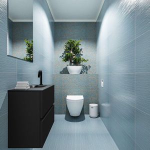 MONDIAZ ADA Toiletmeubel - 60x30x50cm - 1 kraangat - 2 lades - urban mat - wasbak rechts - Solid surface - Zwart FK75342095