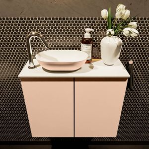 Mondiaz Fowy toiletmeubel 60cm rosee met oudroze waskom links en kraangat
