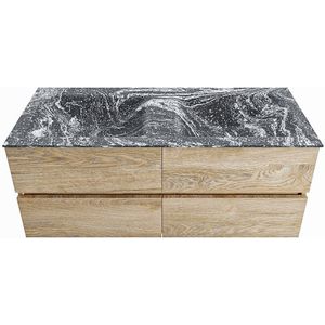 Mondiaz vica-dlux 120 cm badmeubel onderkast washed oak 4 lades. Inbouw wastafel cloud dubbel 2 kraangaten, kleur lava.