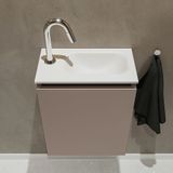 MONDIAZ TURE Fonteinset - 40x23x50cm - 1 kraangat - 1 deur - smoke mat - Wasbak rechts - Solid Surface Wit FK75341095