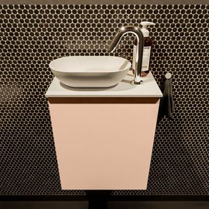 Mondiaz Fowy toiletmeubel 40cm rosee met witte waskom links en kraangat