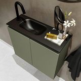MONDIAZ TURE Fonteinset - 60x23x50cm - 1 kraangat - 2 deuren - army mat - Wasbak links - Solid Surface Zwart FK75341484