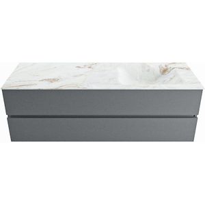 MONDIAZ VICA-DLUX 150cm badmeubel onderkast Plata 2 lades. Inbouw wastafel CLOUD rechts zonder kraangat, kleur Frappe.