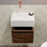 Mondiaz andor 40 cm toiletmeubel dark brown. Lex 40 cm wastafel talc links geen kraangat