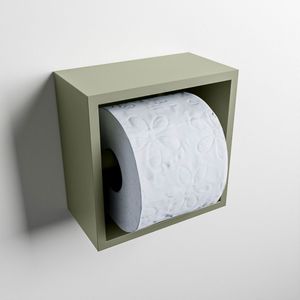 Mondiaz easy toiletrolhouder cube 160 solid surface 16x8,6 cm kleur army. Geschikt voor op en inbouw.