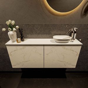 Mondiaz Fowy toiletmeubel 120cm Carrara met witte waskom rechts en kraangat