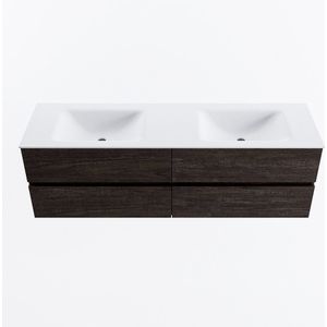MONDIAZ VICA 160cm badmeubel onderkast Dark Brown 4 lades. Wastafel CLOUD dubbel zonder kraangat, kleur Talc.