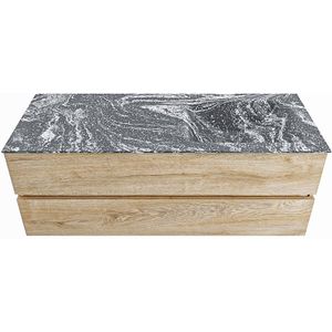 Mondiaz vica-dlux 130 cm badmeubel onderkast washed oak 2 lades. Inbouw wastafel cloud rechts 1 kraangat, kleur lava.