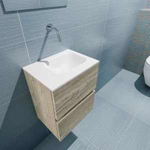 MONDIAZ ADA Toiletmeubel - 40x30x50cm - 0 kraangaten - 2 lades - light brown grey mat - wasbak rechts - Solid surface - Wit FK75342032