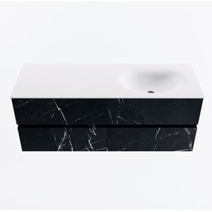 Mondiaz vica 130 cm badmeubel onderkast marquina 4 lades. Wastafel moon rechts zonder kraangat, kleur talc.