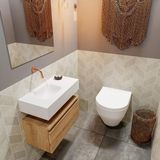 MONDIAZ ANDOR Toiletmeubel - 60x30x30cm - 0 kraangaten - 1 lades - washed oak mat - wasbak links - Solid surface - Wit FK75343370