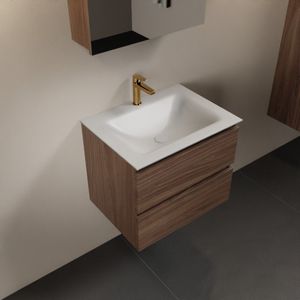 Mondiaz aivy 60 cm badmeubel mocha, wastafel talc solid surface midden 1 kraangat met spiegelkast