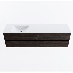 Mondiaz vica 180 cm badmeubel onderkast dark brown 4 lades. Wastafel cloud links 1 kraangat, kleur talc.
