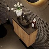 Mondiaz Fowy toiletmeubel 60cm washed oak met zwarte waskom midden zonder kraangat