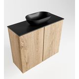 Mondiaz Fowy toiletmeubel 60cm washed oak met zwarte waskom midden zonder kraangat