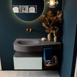 MONDIAZ RIVA 100cm badmeubel onderkast / planchet  kleur Greey met 1 lade. Wastafel DULCET links 0 kraangaten kleur Dark_Grey.