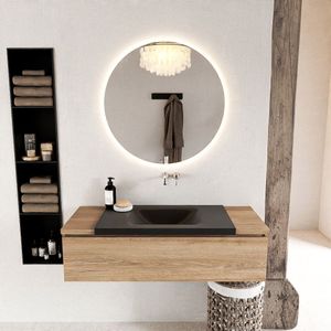 Mondiaz bukla 120 cm badmeubel onderkast kleur washed oak met 1 lade. Wastafel cloud midden 0 kraangaten kleur urban.