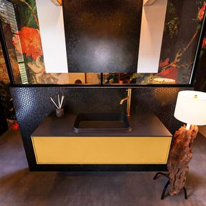 Badkamermeubelset Mondiaz Erin 120 cm met 1 Lade met RIDGE Wastafel Midden Urban met 1 kraangat Greeploos Mat Ocher