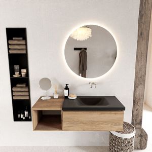 Mondiaz bukla 120 cm badmeubel met open module 40 kleur washed oak met 1 lade. Wastafel cloud rechts 0 kraangaten kleur urban.