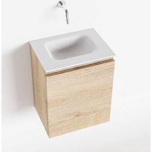 Mondiaz olan 40 cm toiletmeubel washed_oak. Lex wastafel talc midden geen kraangat