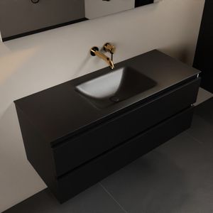 Mondiaz aivy 120 cm badmeubel urban, wastafel urban solid surface midden zonder kraangat met spiegel