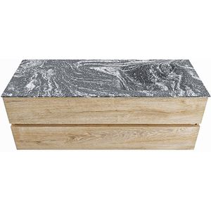 Mondiaz vica-dlux 130 cm badmeubel onderkast washed oak 2 lades. Inbouw wastafel cloud rechts zonder kraangat, kleur lava.
