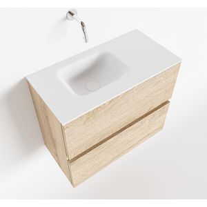 MONDIAZ ADA 60cm toiletmeubel washed oak. LEX wastafel talc links zonder kraangat