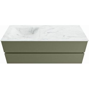 Mondiaz vica-dlux 130 cm badmeubel onderkast army 2 lades. Inbouw wastafel cloud links zonder kraangat, kleur opalo.