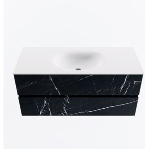 Mondiaz vica 110 cm badmeubel onderkast marquina 2 lades. Wastafel moon midden zonder kraangat, kleur talc.