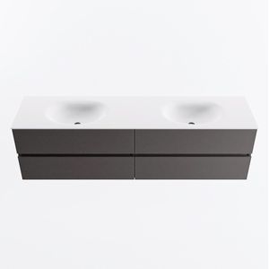 Mondiaz vica 180 cm badmeubel onderkast dark grey 4 lades. Wastafel moon dubbel zonder kraangat, kleur talc.