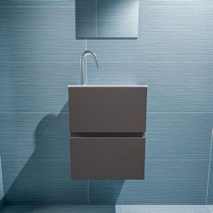 MONDIAZ ADA Toiletmeubel - 40x30x50cm - 1 kraangat - 2 lades - dark grey mat - wasbak rechts - Solid surface - Wit FK75341770