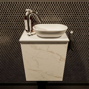 Mondiaz Fowy toiletmeubel 40cm Carrara met witte waskom rechts en kraangat