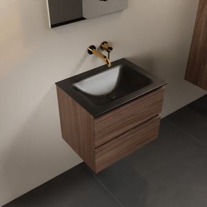 Mondiaz aivy 60 cm badmeubel mocha, wastafel urban solid surface midden zonder kraangat met spiegel