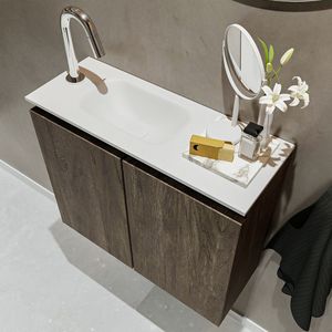 MONDIAZ TURE 60cm toiletmeubel dark brown. EDEN wastafel talc links 1 kraangat