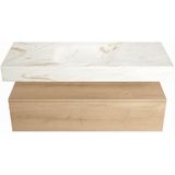 Mondiaz Alan DLux badmeubel 120cm washed oak 1 lade met wastafel frappe midden 1 kraangat