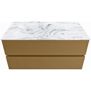 MONDIAZ VICA-DLUX 100cm badmeubel onderkast Oro 2 lades. Inbouw wastafel CLOUD links 1 kraangat, kleur Glace.