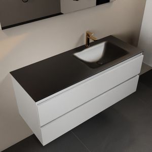 Mondiaz Aivy badmeubelset - 120x45x50cm - 1 kraangat - 1 wasbak urban Solid surface - Rechts - 2 lades - Met spiegel - MDF Talc AIVY80202