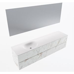 Mondiaz vica 190 cm badmeubel onderkast carrara 4 lades. Wastafel moon links zonder kraangat, kleur talc met spiegel led.