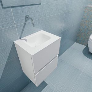 MONDIAZ ADA Toiletmeubel - 40x30x50cm - 0 kraangaten - 2 lades - talc mat - wasbak midden - Solid surface - Wit FK75341709