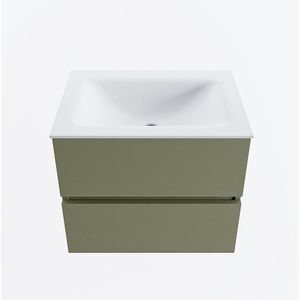 Mondiaz vica 60 cm badmeubel onderkast army 2 lades. Wastafel cloud midden zonder kraangat, kleur talc.