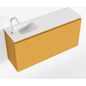 Mondiaz olan 100 cm toiletmeubel ocher. Lex wastafel talc links 1 kraangat