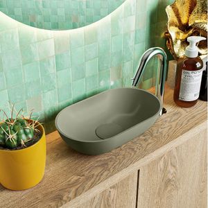Mondiaz poole solid surface opzetkom kleur army | army. Afmeting 30x18x8 cm