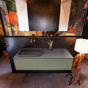 Badkamermeubelset mondiaz erin 120 cm met 1 lade met ridge wastafel links dark grey zonder kraangaten greeploos mat army