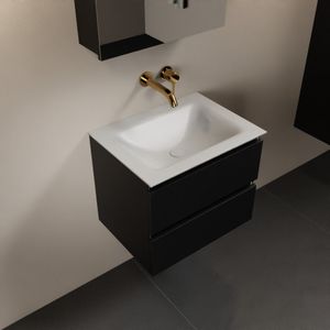 Mondiaz aivy 60 cm badmeubel urban, wastafel talc solid surface midden zonder kraangat met spiegelkast